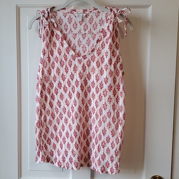 LUCKY BRAND ORANGE CREAM BOJO SLEEVELESS TOP V-NECK COTTON FLORAL SMALL - Picture 1 of 9